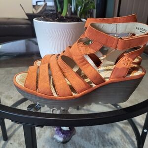 Orange Platform Shoes with Cushioned Footbed and Wide Straps
